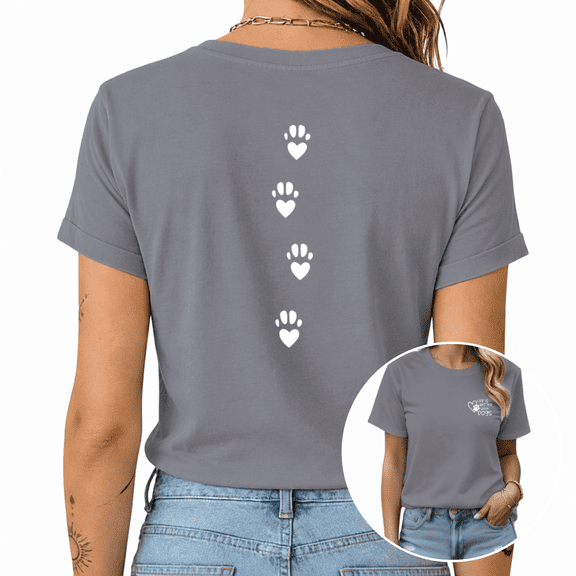 UNISHE Women's Gray Dog Paw Print Graphic Short Sleeve T-Shirt Oversized Fit Top