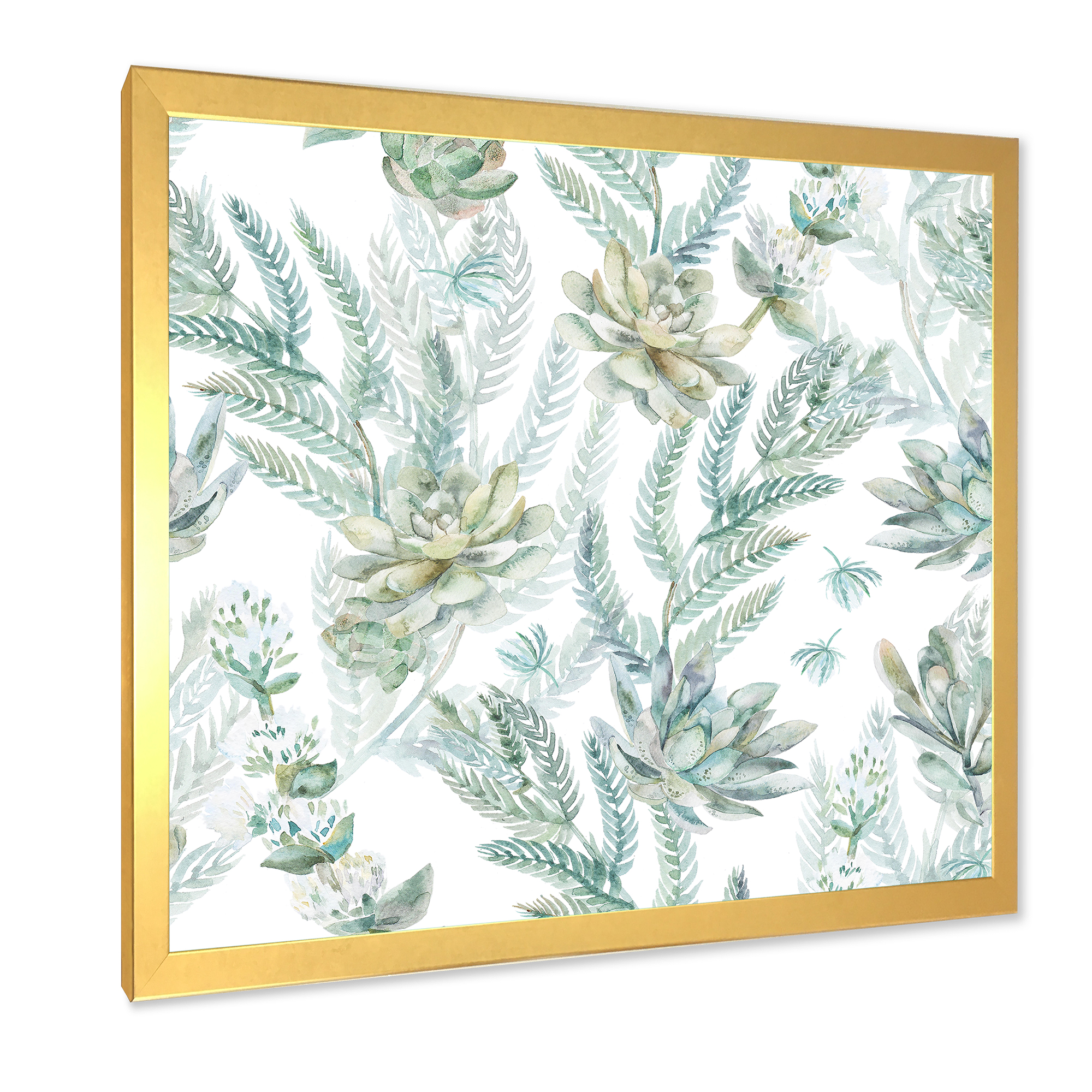 Designart 'Floral Seamless Pattern Succulents and Ferns Thorns' Farmhouse Framed Art Print