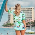 thumbnail image 3 of LA LEELA Button Down Shirt for Women Loose Blouses Short Sleeve Tropical Dressy Relaxed Fit Holidays Bohemian Summer Hawaiian Beach Party Tops for Women S Ocean, Blue, 3 of 5