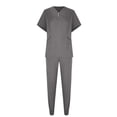 thumbnail image 4 of qolati 2024 Scrub Set for Women Nurse Uniform Jogger Suit Button V Neck Stretch Top and Track Pants with Pocket for Nurse Esthetician Workwear Gray S 4, 4 of 5