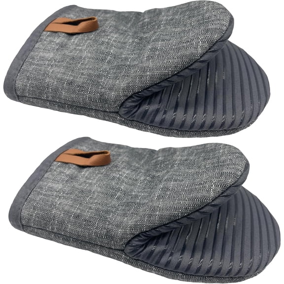 1 Pair Mini Oven Mitts, Silicone Short Oven Mitts Heat Resistant up to 500°F, Non-Slip Grip Surfaces and Hanging Loop Gloves for Kitchen Barbecue Cooking Baking(O1 Gray)