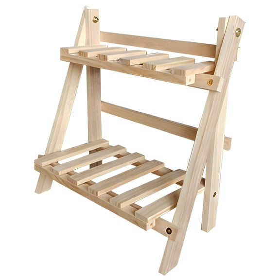 2 Tier Wood Storage Rack, Plant Flower Display Shelf, Decorative Countertop Storage Rack, Desktop Shelf Organizer for Home, Office, Balcony, 13.8 x 6.7 x 13.8 in / 35 x 17 x 35 cm