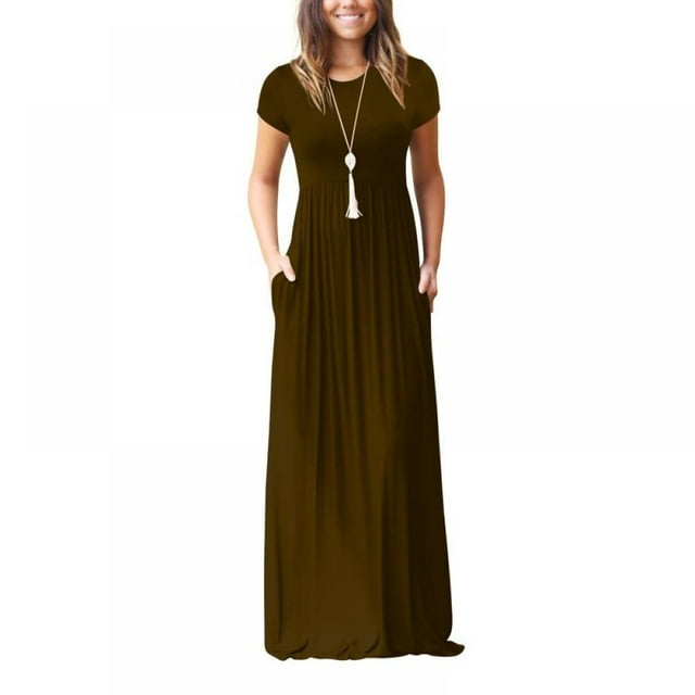 Robe Maxi pour Femme Col Rond avec Poche Été Ample Décontractée Robe Bouffante Femme Rétro Longues Robes vestidos mujer