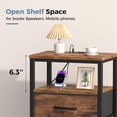 thumbnail image 6 of JIOABL 1 Drawer Nightstand with USB & Type-C Charging, Fabric Drawers, Metal Frame, Rustic Brown, 6 of 9