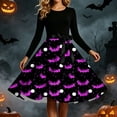 thumbnail image 6 of Karymi Sundress Halloween Print Swing Midi Dress, Solid Crew Neck Long Sleeve Satin Bow Waist Vintage A Line Party Costume Dress Easter Dresses for Women, 6 of 6