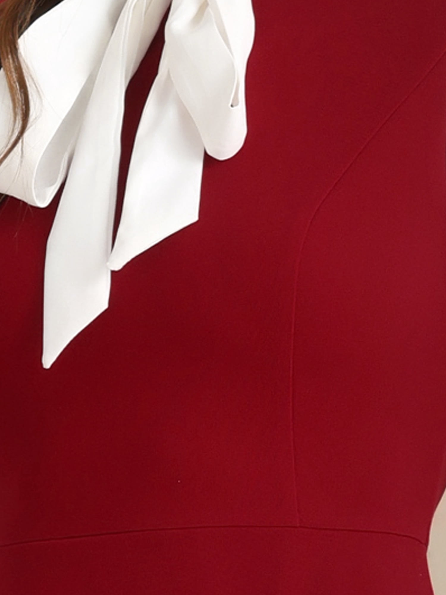 DARING DIVA Contrast Tie Neck Long Sleeve Elegant A-Line Dress XS Red