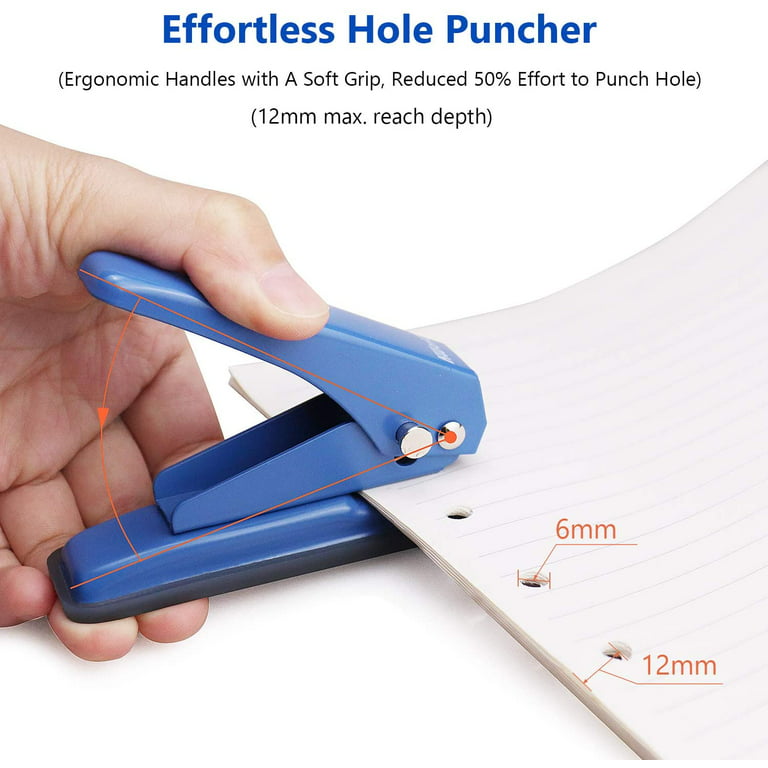 Single Hole Puncher 20 Sheets 1 /4 Holes Binder Hand Punches  Skid-Resistant Base for Paper Chipboard Index CardsThin Metal