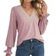 thumbnail image 4 of Tops de manga larga con cuello en V y costuras de encaje hueco para mujer Fridja  bvmnju4824, 4 of 7