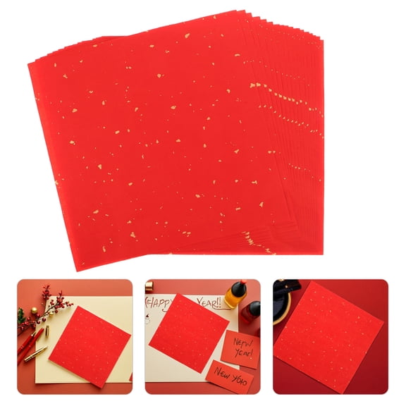 ELAYARD 60 Pcs Red Chinese Paper Sheets Traditional Xuan Rice Paper for Painting and Writing
