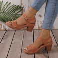 thumbnail image 5 of Sandals for Women Dressy Summer Peep Toe Slingback Chunky Stacked Heel Ankle Booties Ankle Buckle Strap Sandals Brown 6, 5 of 7