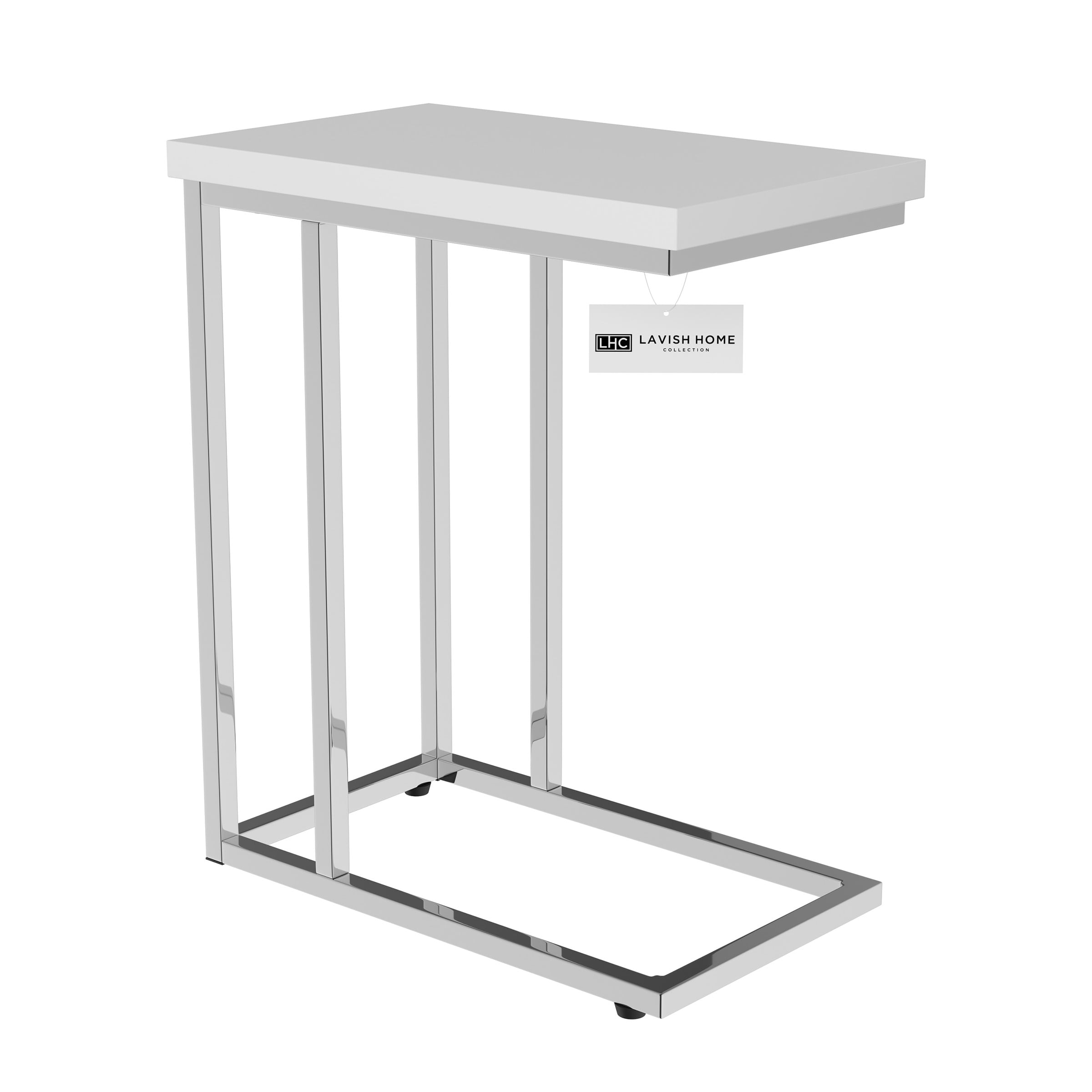 Lavish Home Set of 2 C Shaped Side Table, Modern End Tables, Laptop Trays or Compact Bedside Nightstands, Space Saving Furniture, White