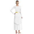 thumbnail image 3 of Aislor Women Metallic Liturgical Praise Dance Costume Long Sleeve Dress with Sides Split Satin Worship Tunic White XL, 3 of 7
