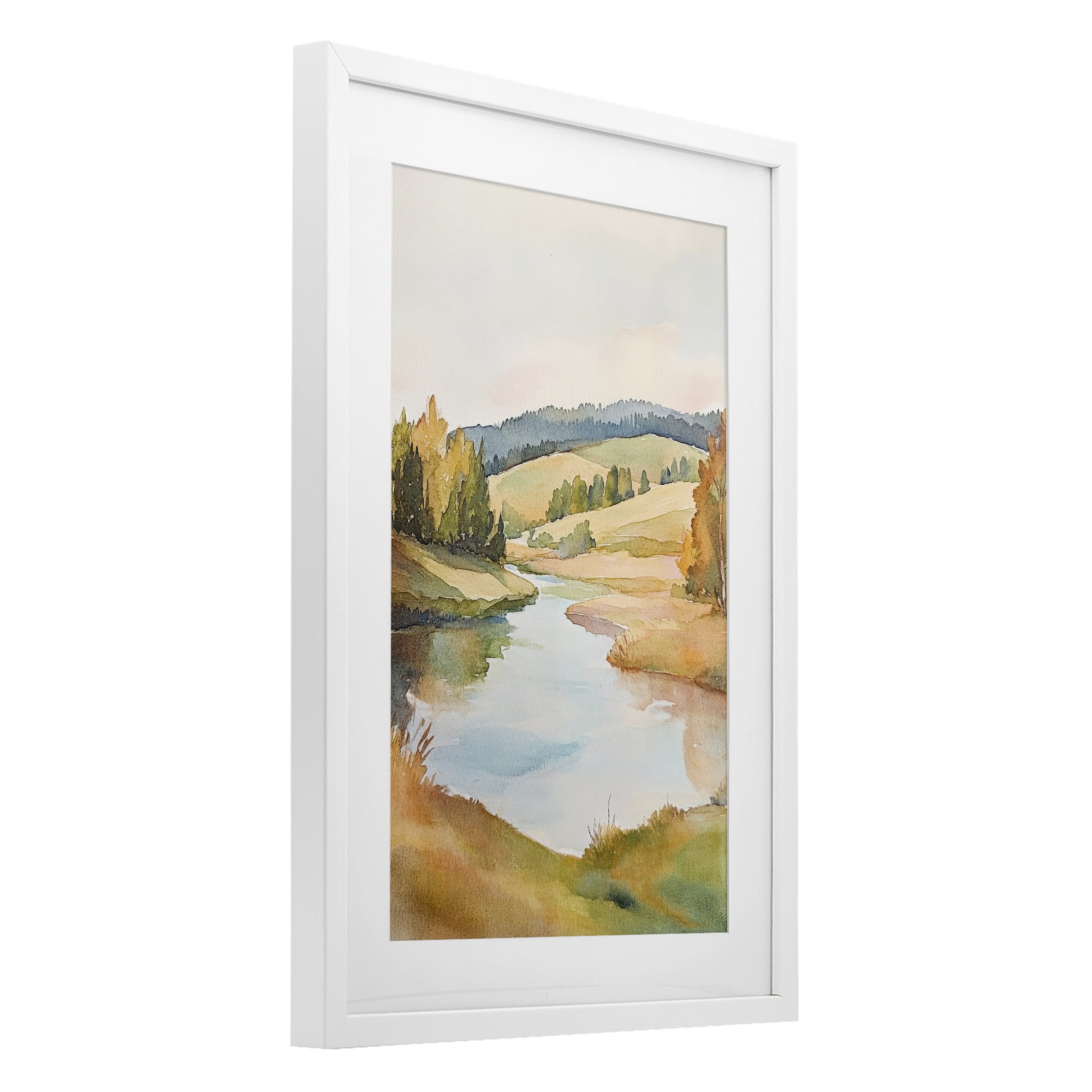 Stupell Industries Serene Watercolor Lake Escape White Framed Print Under Glass, design by Petal Prints Design