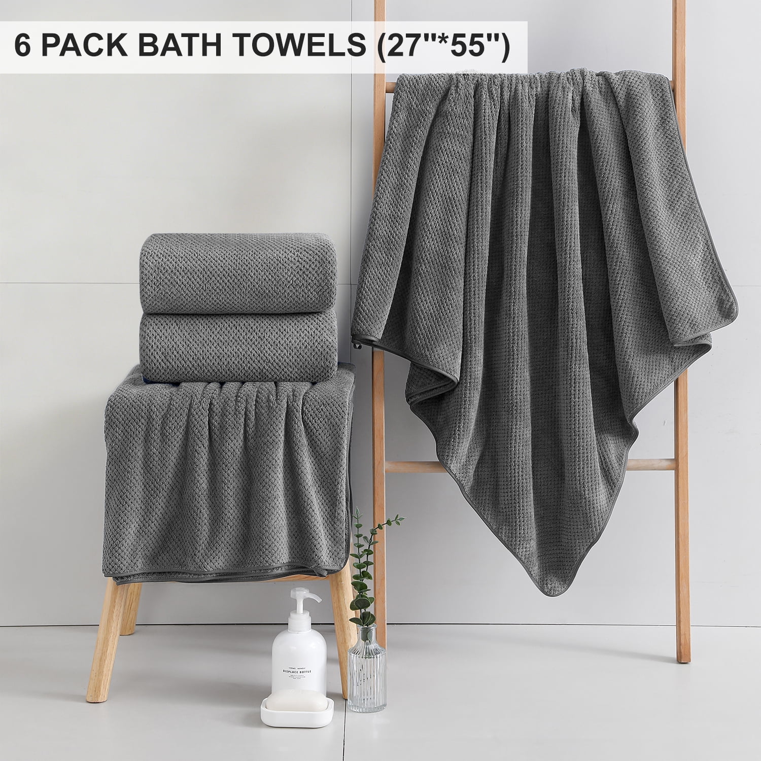 Kebury 6 Pack Bath Towels Set, 27"x55" Bath Sheets Towels Set For Adults, Mid-size Bathroom Towel Ultra Soft Microfiber Quick Dry Highly Absorbent Shower Towel Spa Hotel Use (Dark Gray)