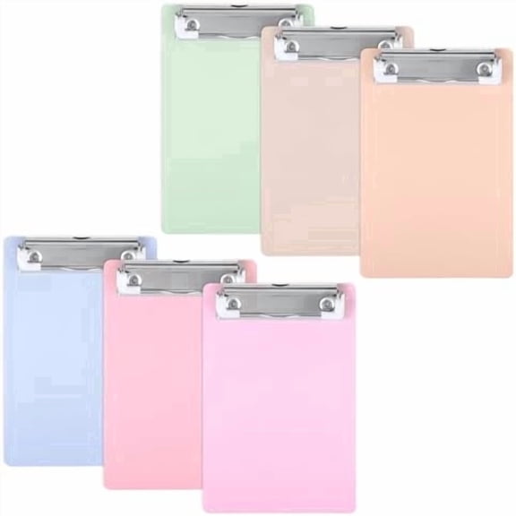 The Star 6 Pcs Acrylic Clipboards 5 x 7 Inch A6 Size, Small Plastic Boards with Metal Clip for Classroom, Office and Restaurant
