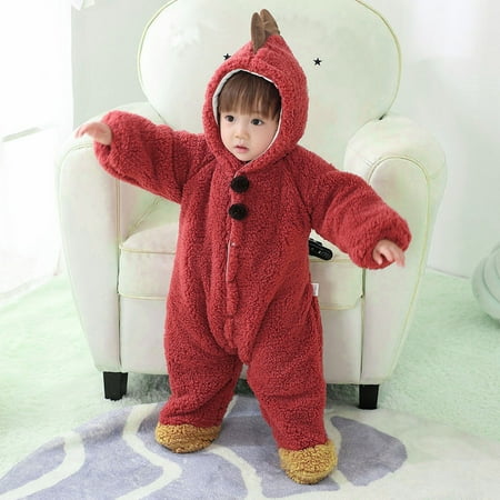 

Boys Girls Long Sleeve Cartoon Dinosaur Jumpsuit For Babys Clothes Red