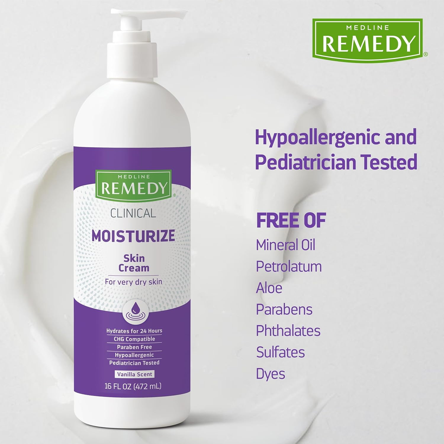 Medline Remedy Clinical Skin Cream, Vanilla Scented, 16 oz (2 Pack), Moisturizing Face & Body Cream