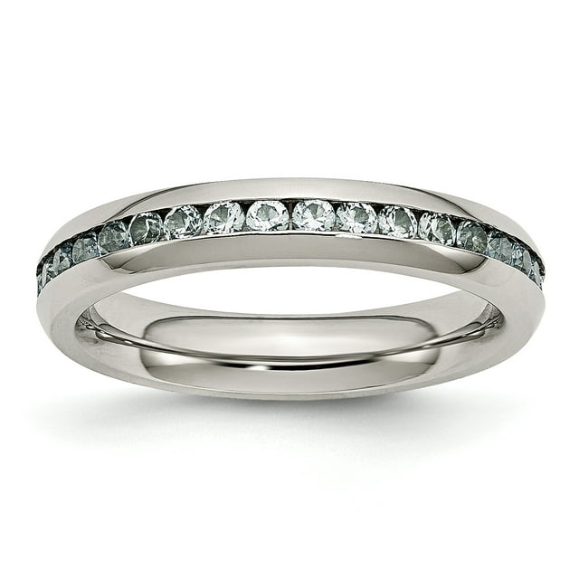 Stainless Steel 4mm March Blue Cubic Zirconia Cz Ring Birthstone