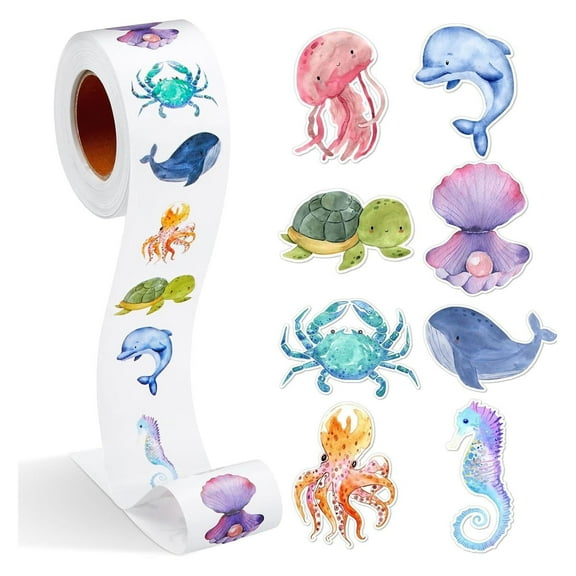 Sea Stickers 500 Piece Roll Colorful Sea Life Decals for Kids Water Bottles Laptops Christmas Stocking Stuffers Craft Supplies Ages 3 