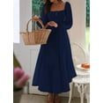 thumbnail image 4 of Women'S Bohemian Style Casual Resort Dress U-Neck Long Puff Sleeve A-Line Maxi Dress Navy Blue S, 4 of 9