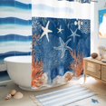 thumbnail image 5 of No Hook Shower Curtain, Navy Blue Coastal Shower Curtains for Bathroom with See Through Top Window, Starfish Coral Nautical Summer Beach Ocean Waterproof & Washable Bath Curtain Stall 48"x72", 5 of 9