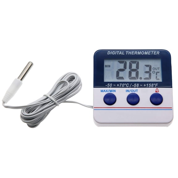 RVKXHD Fridge Thermometer Freezer Thermometer Digital Refrigerator Thermometer with Magnetic Attachment in-Outdoor Alarm Thermometer with Waterproof Outdoor Sensor for Home Kitchen (Model AMT-105)