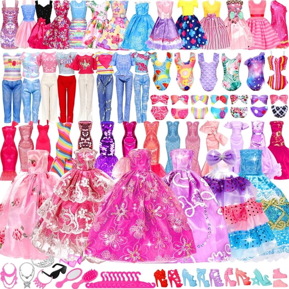 71 PCS Barbie Clothes Doll Fashion Wear Clothing outfits Dress up Gown Shoes Lot
