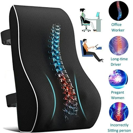 Hinzonek Lumbar Support Pillow,Ergonomic Memory Foam for Office Chair Car Back Cushion,Pain Relief Improve Posture for Office Chair,Car, Computer, Gaming Chair,Black