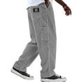 thumbnail image 3 of cocolona Mens Solid Color Casual Corduroy Pants Elastic Waist Straight Wide Leg Workout Gym Pants with Pockets, 3 of 5