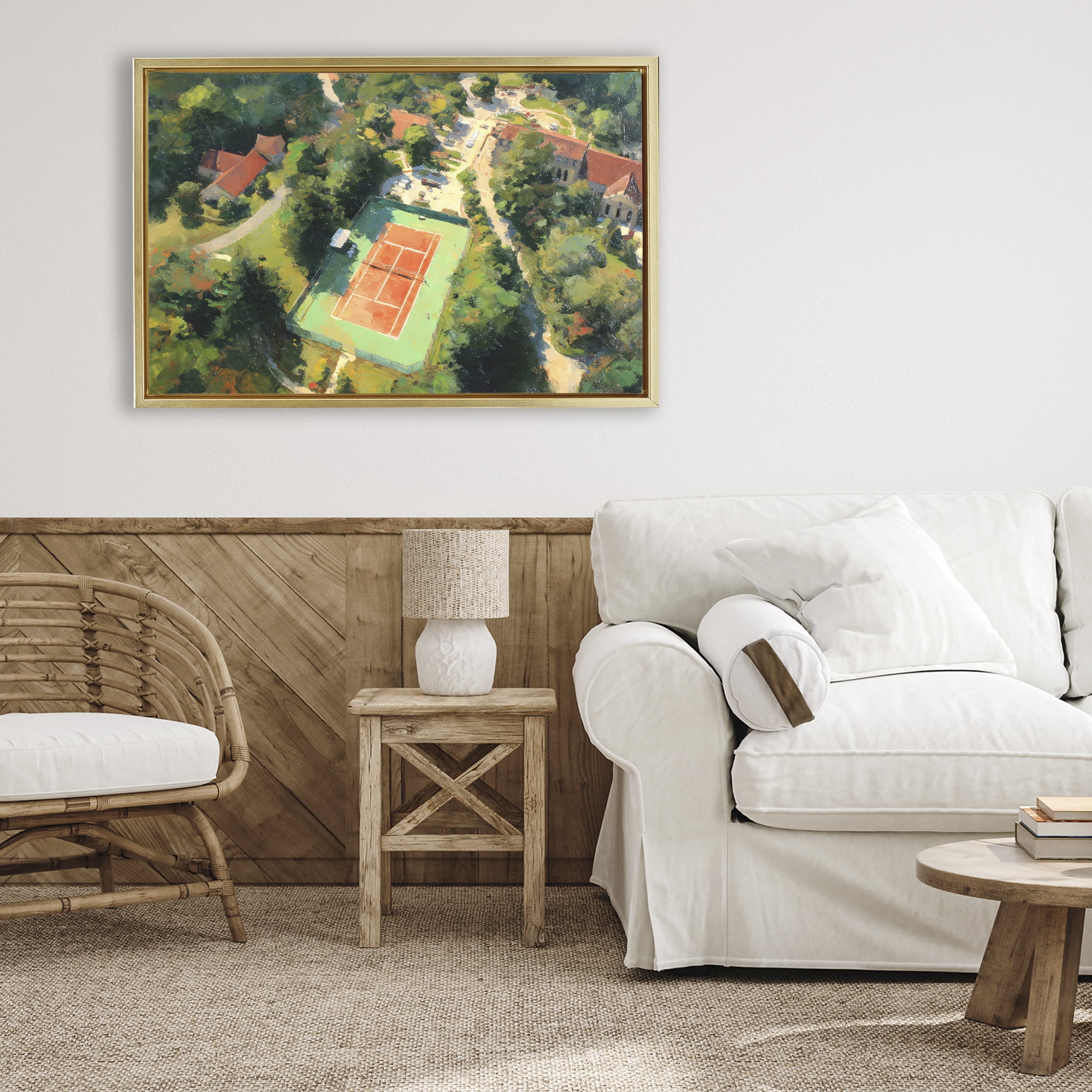 Stupell Industries Aerial Tennis Court Park Gold Framed Floater Canvas Wall Art, design by Petal Prints Design