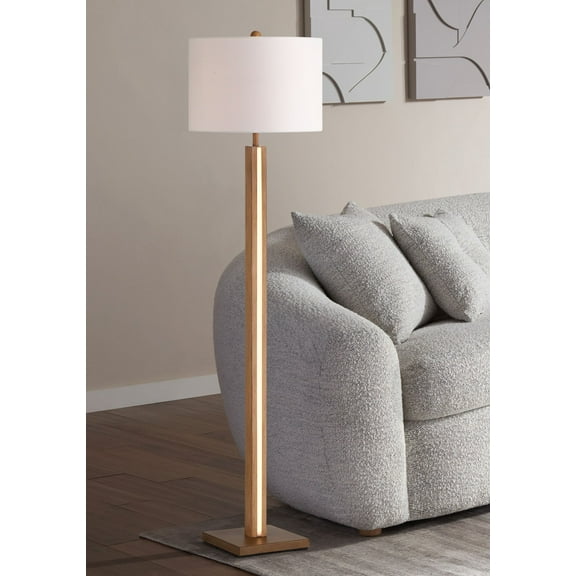 Possini Euro Design Brookline Farmhouse Rustic 63" Tall Standing Floor Lamp Column with LED Side Light Brown Wood Walnut Finish