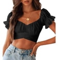 thumbnail image 1 of Haut à Manches Courtes, Femmes à Volants Crop Top Blouse Top Crop Top à Volants Finition de Luxe, 1 of 5