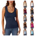 thumbnail image 1 of HJYCHN Women's Casual Low Round Neck Ribbed Sleeveless Tank Top Stretch Fitted Basic Top for Layering Navy XXL, 1 of 4
