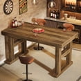 thumbnail image 5 of Finmind  63" Home Bar Tale Unit,  Wooden Counter Height Pub Table with Sturdy Legs for Dining Room, Bistro, Brown, 5 of 10
