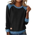 thumbnail image 2 of AUNVITO Women's Casual Sweatshirt Long Sleeve Button-Down Collar Denim Patch Cuff Hem Pullover Comfortable and Stylish, 2 of 9