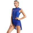 thumbnail image 3 of TSSOE Women's Lyrical Dance Dress Sparkly Rhinestones Asymmetrical Mesh Flowy Leotard Skirt Blue L, 3 of 8