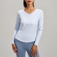 thumbnail image 2 of ZHYou Women's V-Neck Long Sleeve Fitness Top Stretchy Athletic Shirt Quick Dry Workout Tee Moisture Wicking Active Wear Slim Fit Gym Clothing,Light Blue,Size L, 2 of 9