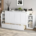 thumbnail image 3 of Queen Size Murphy Bed Frame with spacious storage drawers and shelves, Farmhouse Wall Bed Frame Folding into Cabinet Design for Home Office, Bedroom, Guest Room, Mattress Not Included, White, 3 of 9