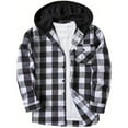 thumbnail image 3 of Byoo Toddler Boy Plaid Print Hooded Shirt Classic Button Down Long Sleeve Casual Hoody Jacket Outerwear Kids Comfortable Top, 3 of 8