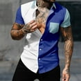 thumbnail image 2 of safuny Men's Trendy Color Block Tees Summer Loose Tops Pockets Activewear Turn Down Collar Button Down Shirts Clearance Short Sleeve Pullovers Casual Workout Blouses Blue XXXXL, 2 of 7