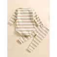 thumbnail image 4 of WIBACKER Newborn Baby Girls Boys Clothes Outfit Stripe Long Sleeve Ribbed Knit Romper Pants Set Fall Winter, 4 of 9