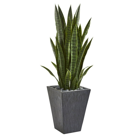 Nearly Natural 45" Sansevieria Artificial Plant in Slate Planter, Green