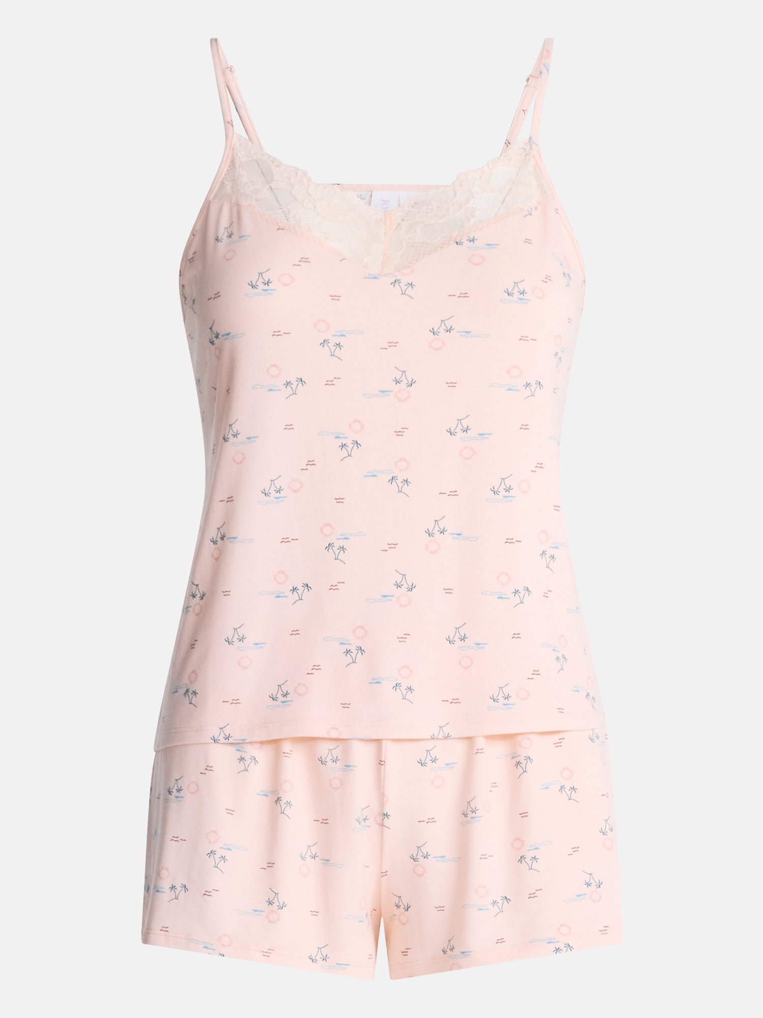 Joyspun Women’s Dreamy Soft Collection Lace Trim Knit Cami and Shorts Set, 2-Piece, Sizes XS-3X