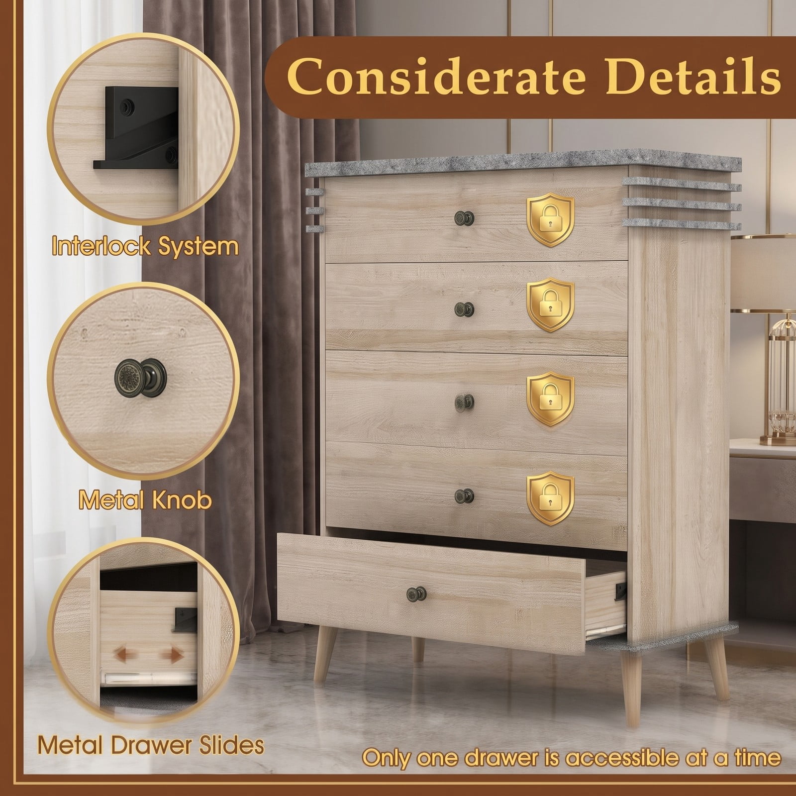 Furnibear Farmhouse 5-Drawer Tall Dresser with Metal Knobs and Solid Wood Legs for Bedroom and Closet Storage, Antique Grey and Natural