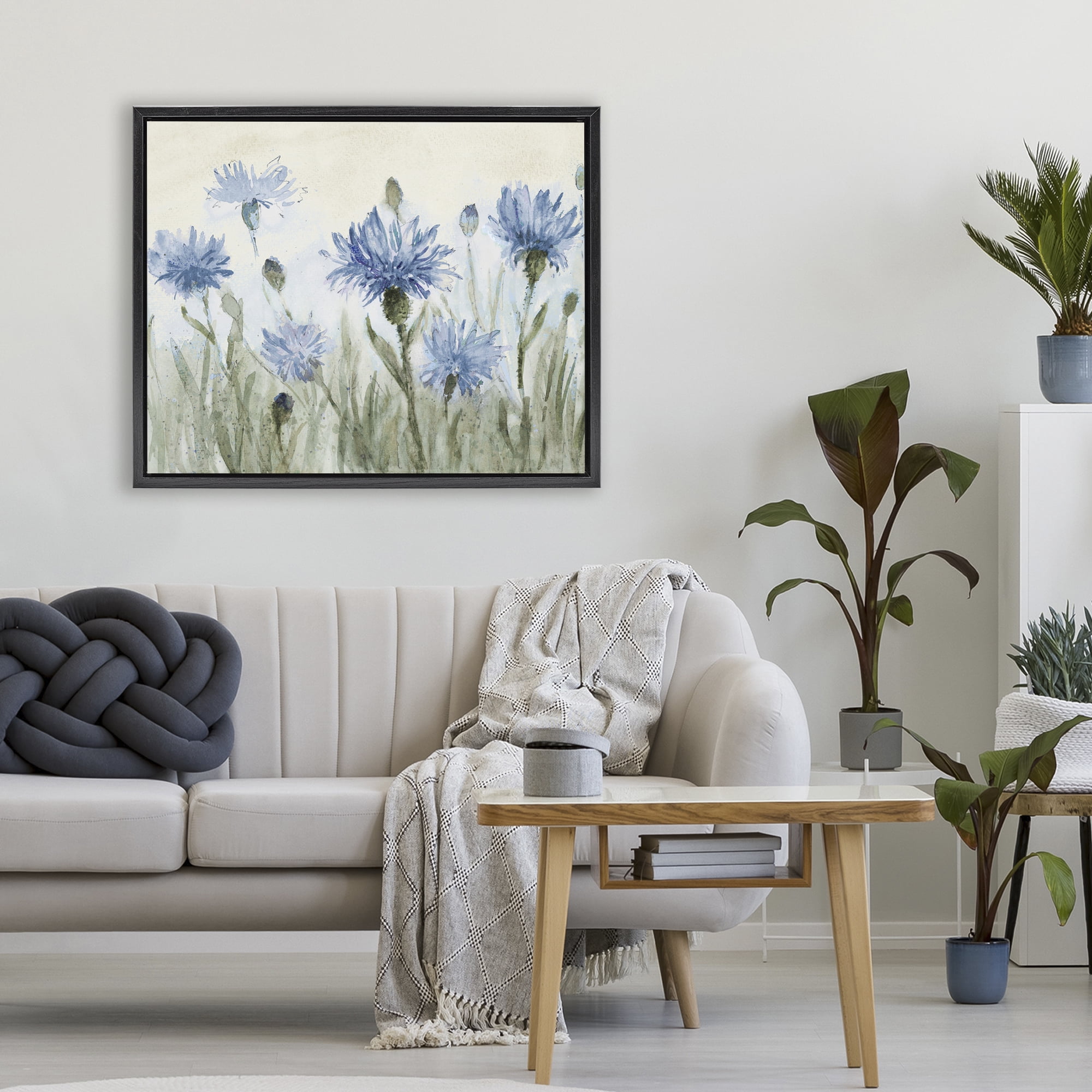 Stupell Industries Blue Cornflowers Meadow Black Framed Floater Canvas Wall Art, design by Lanie Loreth