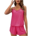 thumbnail image 2 of SYMOID Womens 2-Piece Hot Pink Pajama Set - Spaghetti Strap Camisole & Shorts, 95% Polyester 5% Spandex, Soft Breathable Satin-Like, S-XXL for Sleep & Lounging,Size M, 2 of 9