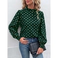 thumbnail image 6 of Women'S Long-Sleeved Commuter Hot Stamping Shirt Pleated Round Neck Shirt Casual Loose Top Green S, 6 of 8