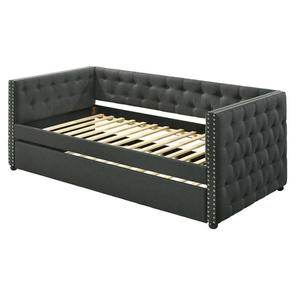 ACME Romona Twin Upholstered Twin Daybed with Trundle in Grey