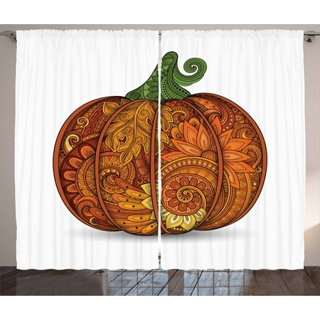 Vegetable Curtains 2 Panels Set Thanksgiving Symbol Ethnic