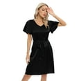 thumbnail image 6 of Xmarks Women's Flare Short Sleeve Sleepwear Button Down Shirt Dress Sexy Satin Sleepshirts MidiI Dress Ladies Pajamas Dress with Belt Black US 6-14, 6 of 9